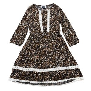 Tween Diva Leopard Print Dress Crotchet Trim Y2K Girls Size 6/7 Long Sleeve
